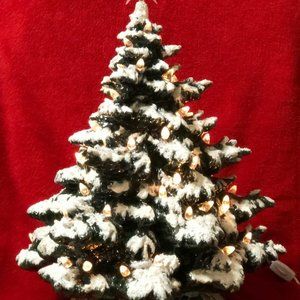 Green Glazed Frazier Fir Christmas Tree with Snow by jmdceramicsart